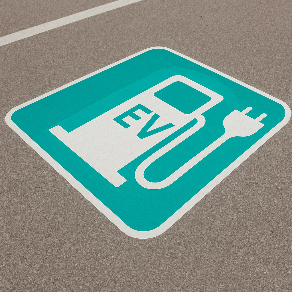 Znak na ulicy przedstawiający ładowarkę EV dla samochód elektrycznych